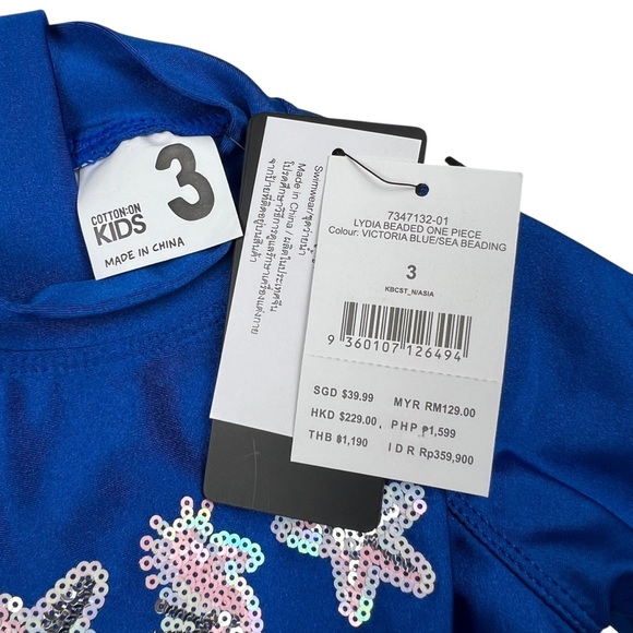Cotton On Toddler Girl Lydia Beaded Sequin One Piece Long Sleeve Swimsuit Size 3 - Picture 3 of 6